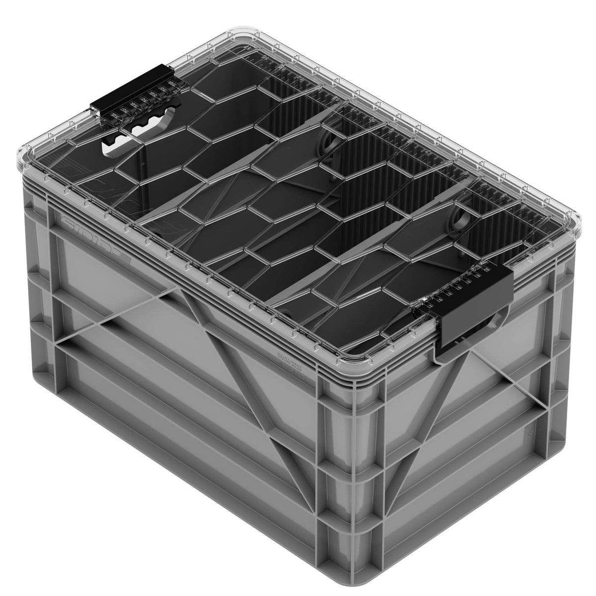 SidioCrate Full Size storage crate, Gray, Add Lid, 2 Standard Dividers