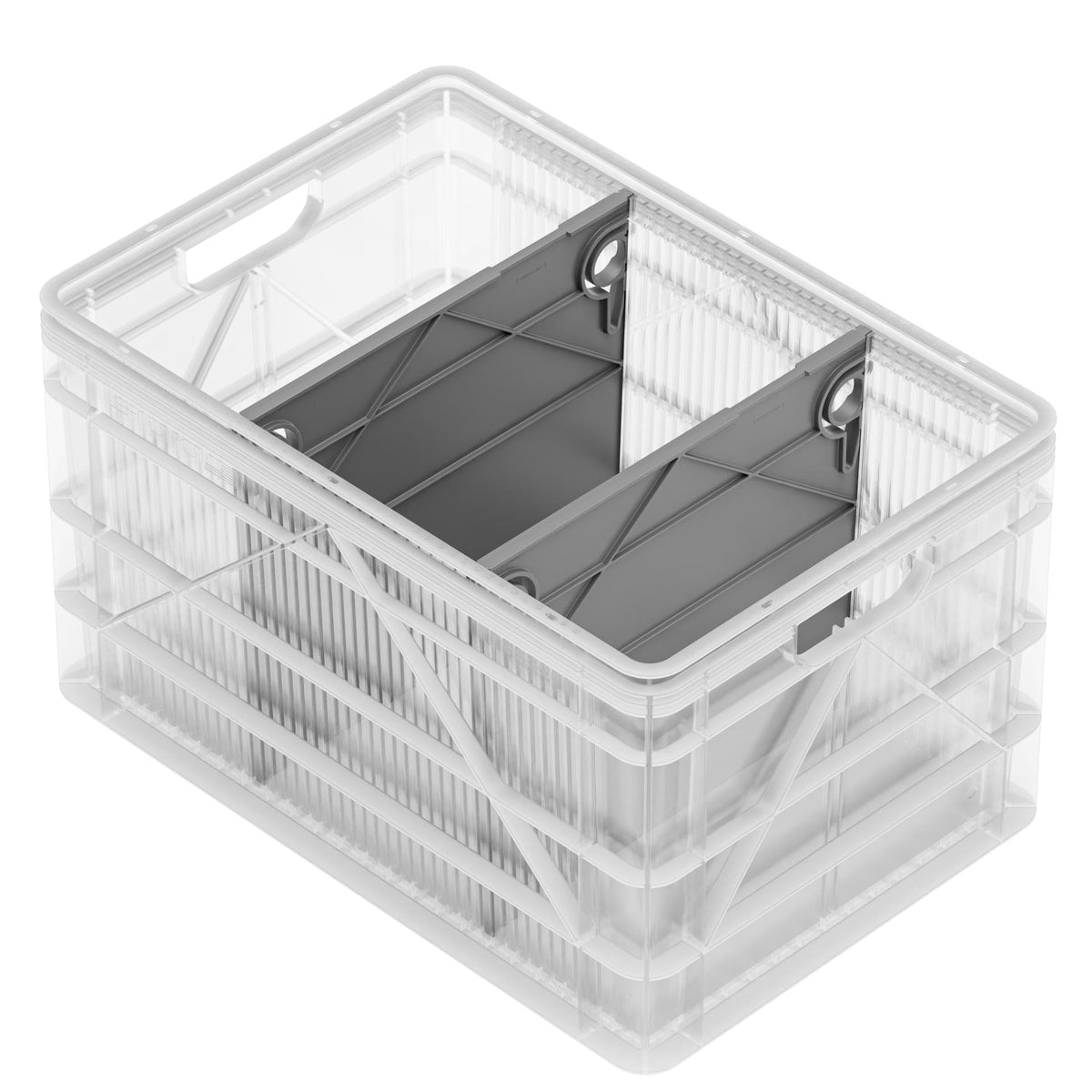 SidioCrate Full Size storage crate, Clear, No Lid, 2 Standard Dividers