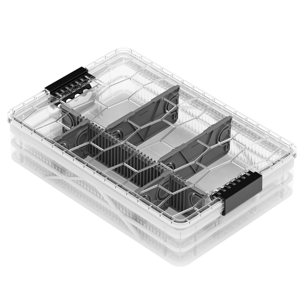 SidioCrate Quarter Size storage crate, Clear, Add Lid, 1 Long Divider with 4 Sub Dividers
