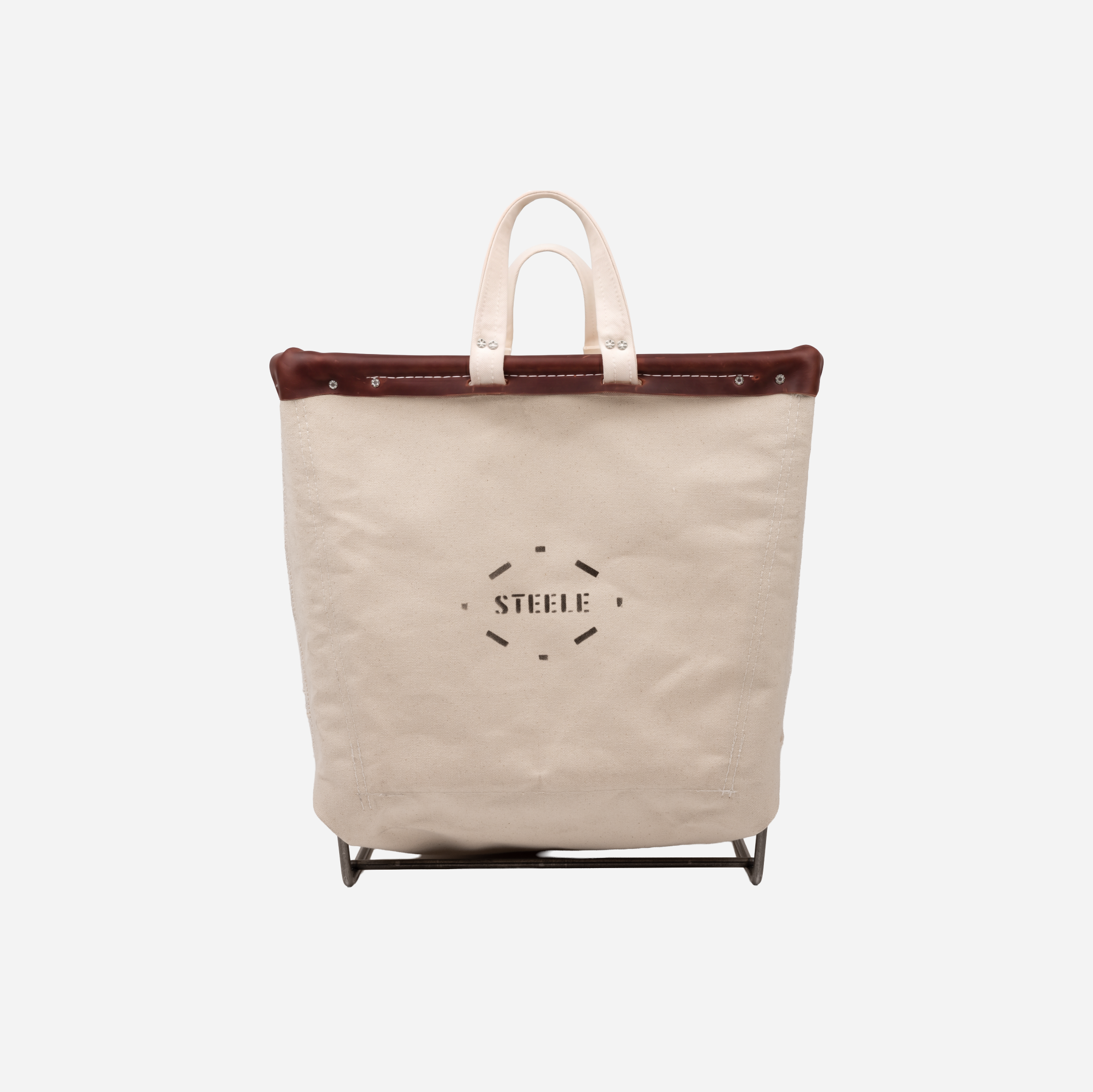 Canvas Square Carry Basket 2 Bu — brown leather