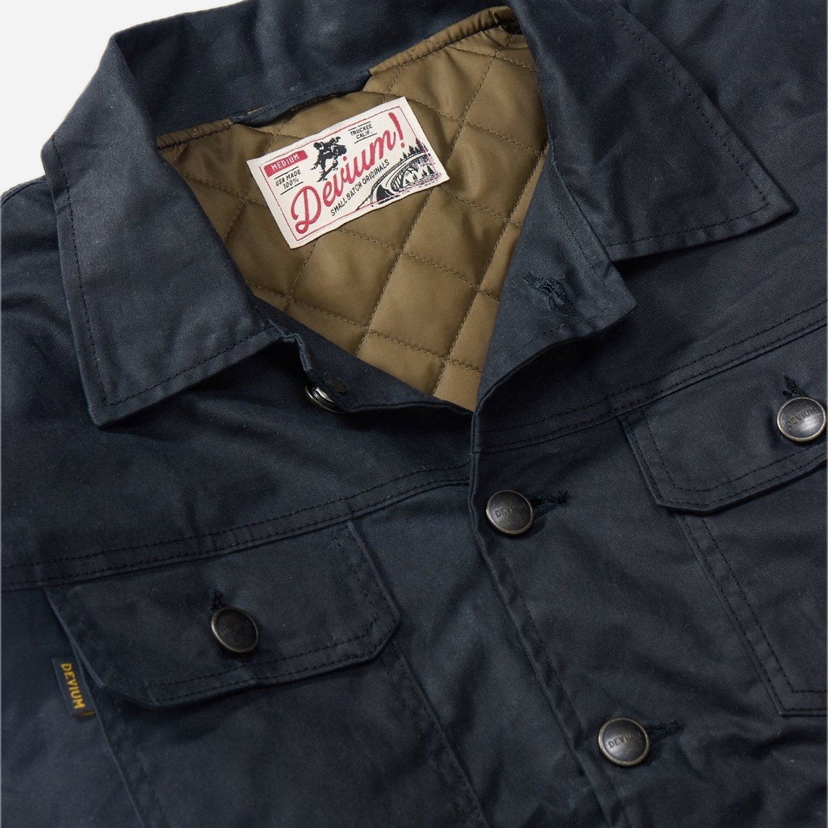 Deadeye Waxed Canvas Trucker Jacket — Black, collar detail view