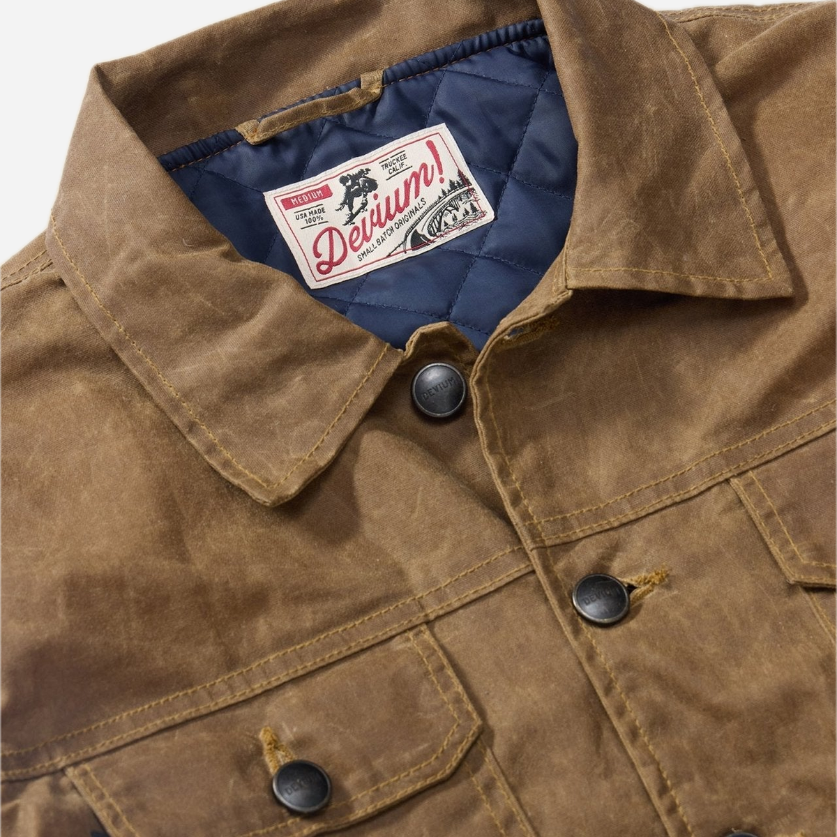 Deadeye Waxed Canvas Trucker Jacket — Toffee, collar detail view