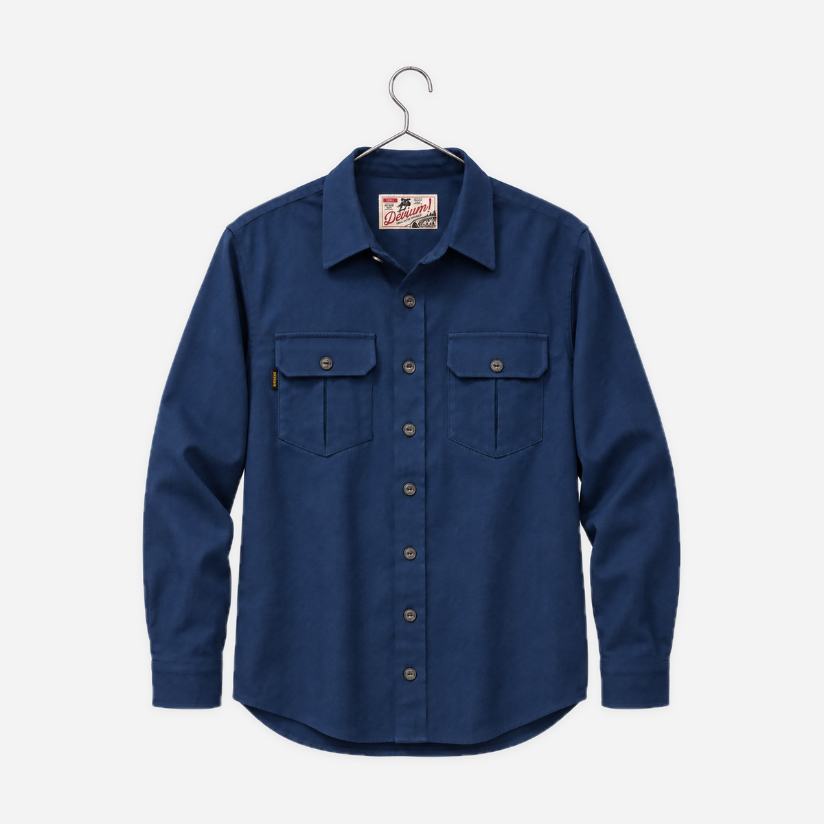 Draftsman Twill Slub Overshirt — Academy Blue, hanger view