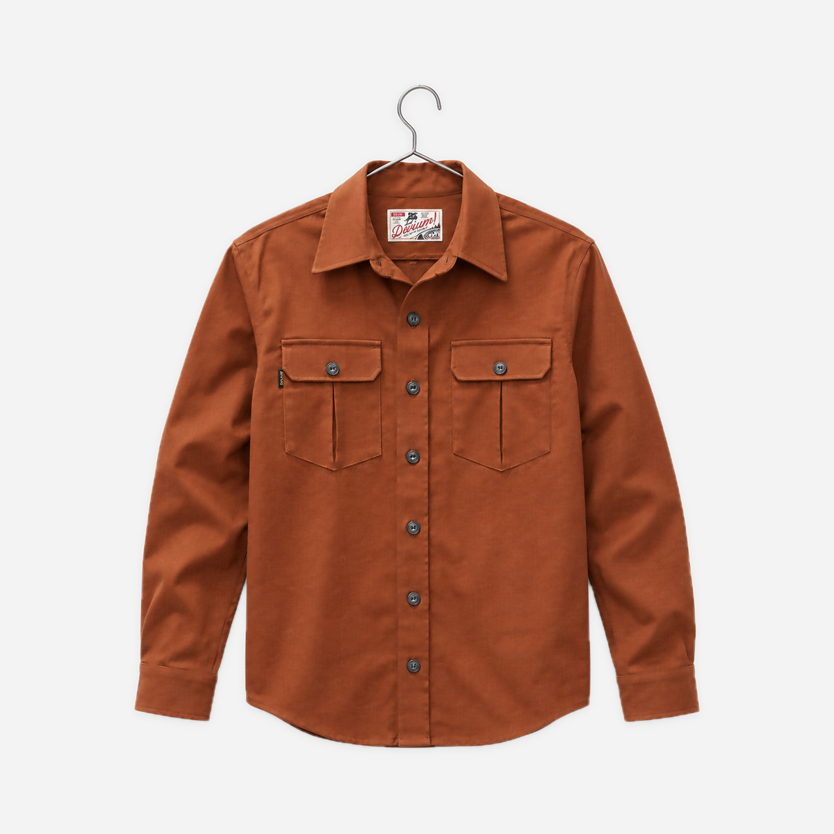 Draftsman Twill Slub Overshirt — Burnt Umber, hanger view