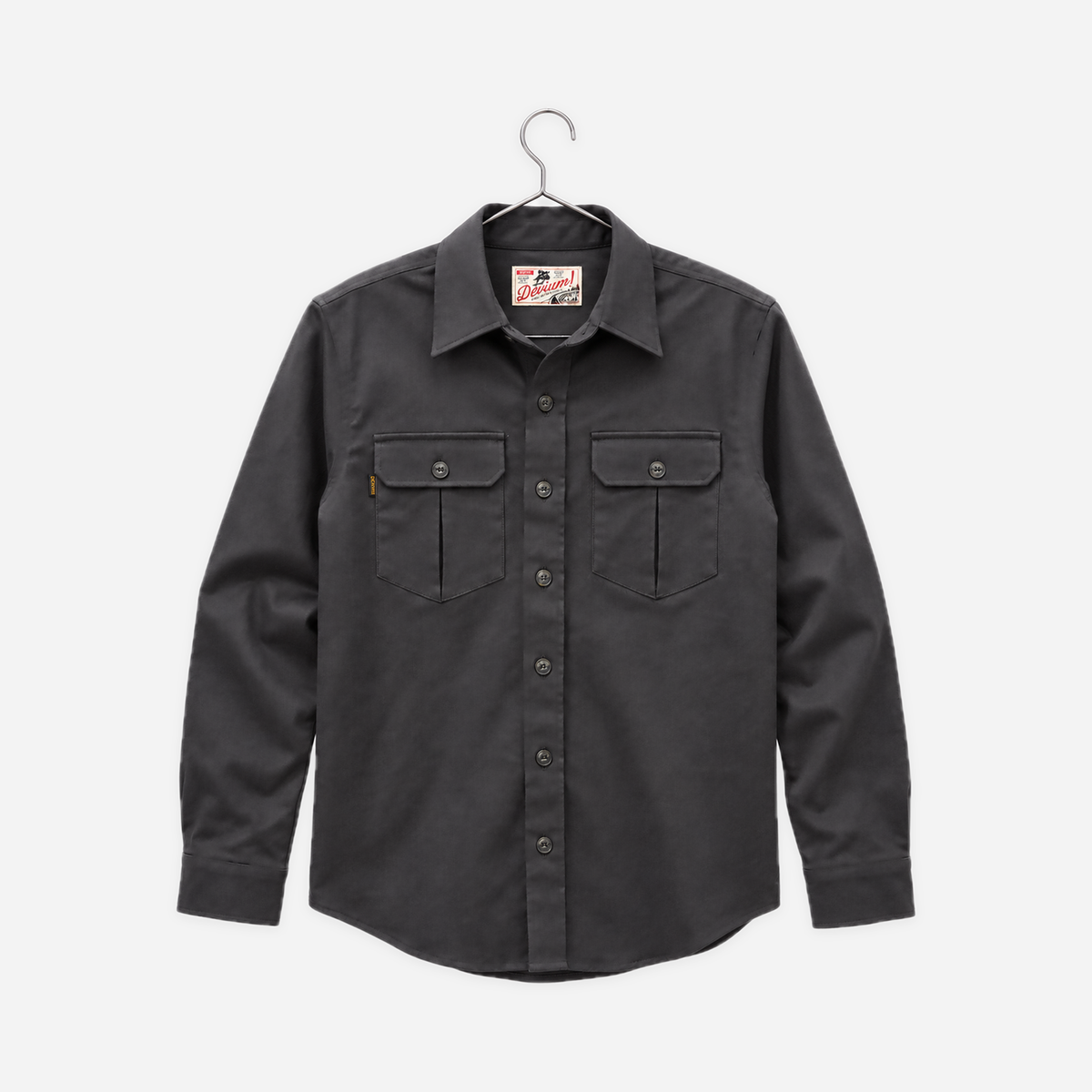Draftsman Twill Slub Overshirt — Gunmetal Grey, hanger view