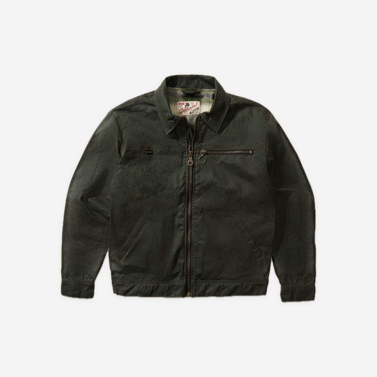 Overdrive Waxed Canvas Trucker Jacket — Seaweed, front view