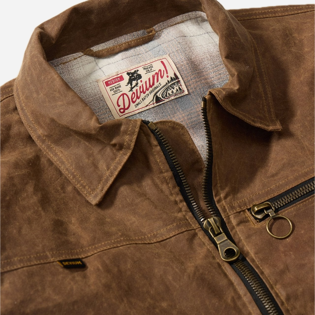 Overdrive Waxed Canvas Trucker Jacket — Toffee, collar detail view