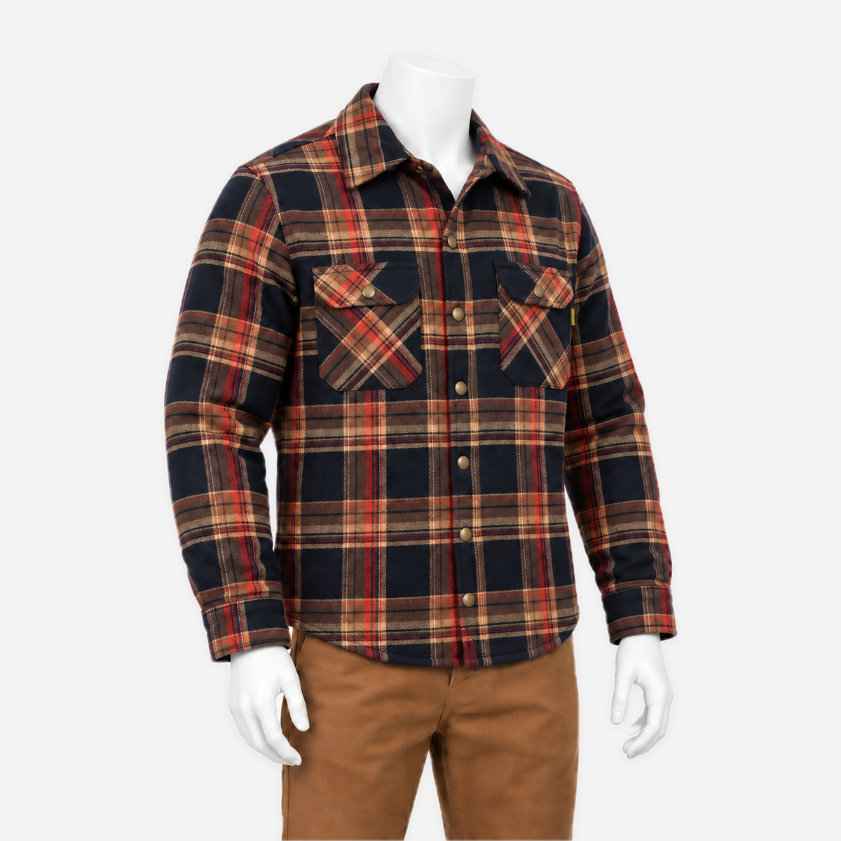 Stampede Quilt Lined Flannel Jacket — Goldrush Red, mannequin view