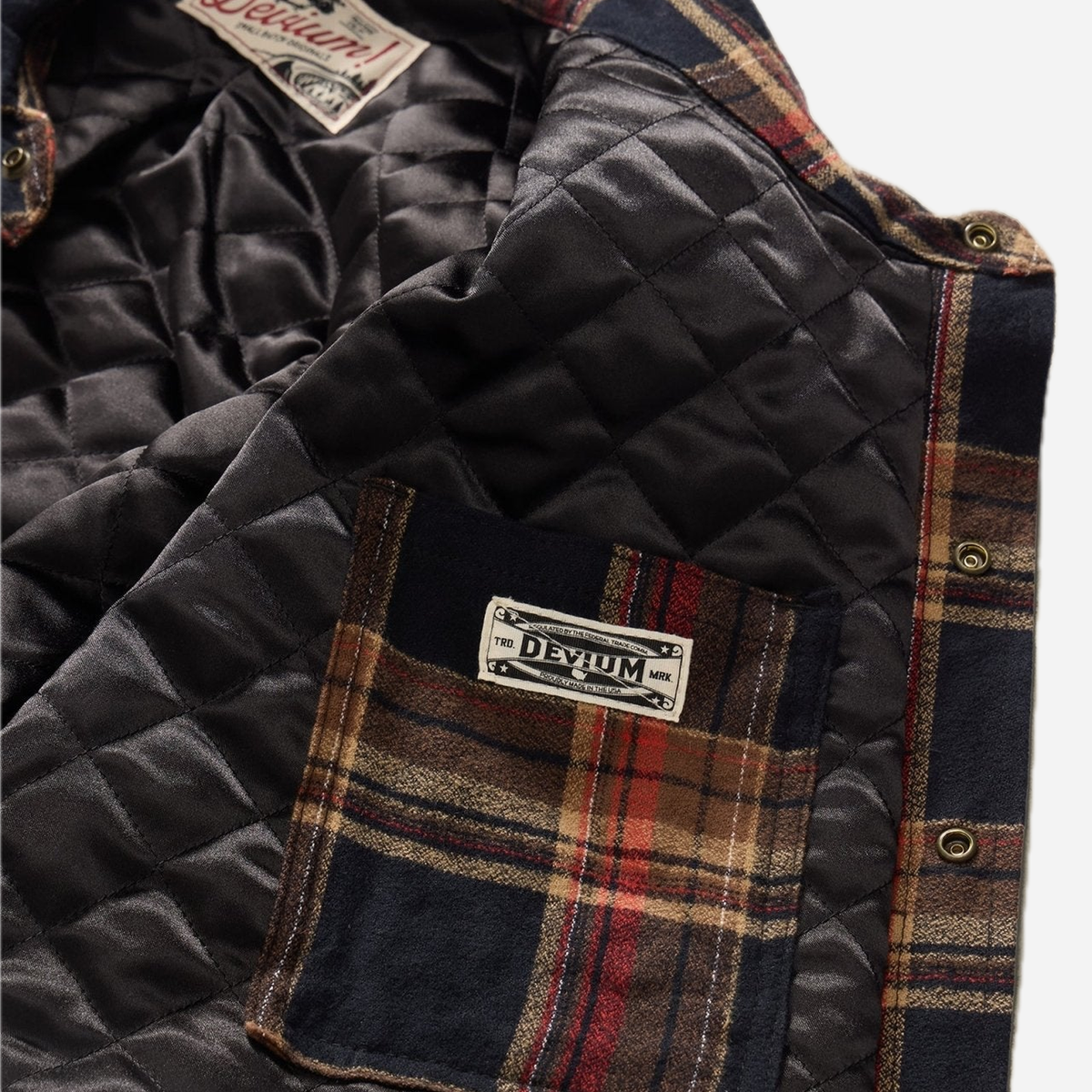 Stampede Quilt Lined Flannel Jacket — Goldrush Red, interior view