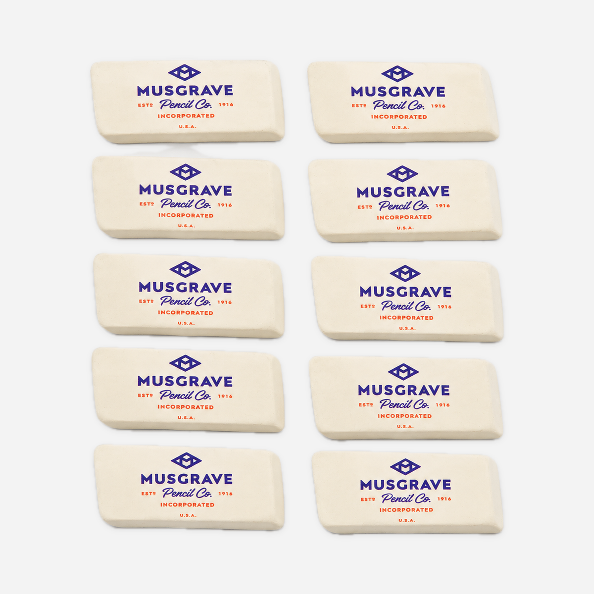 Musgrave erasers white ten pack, product view