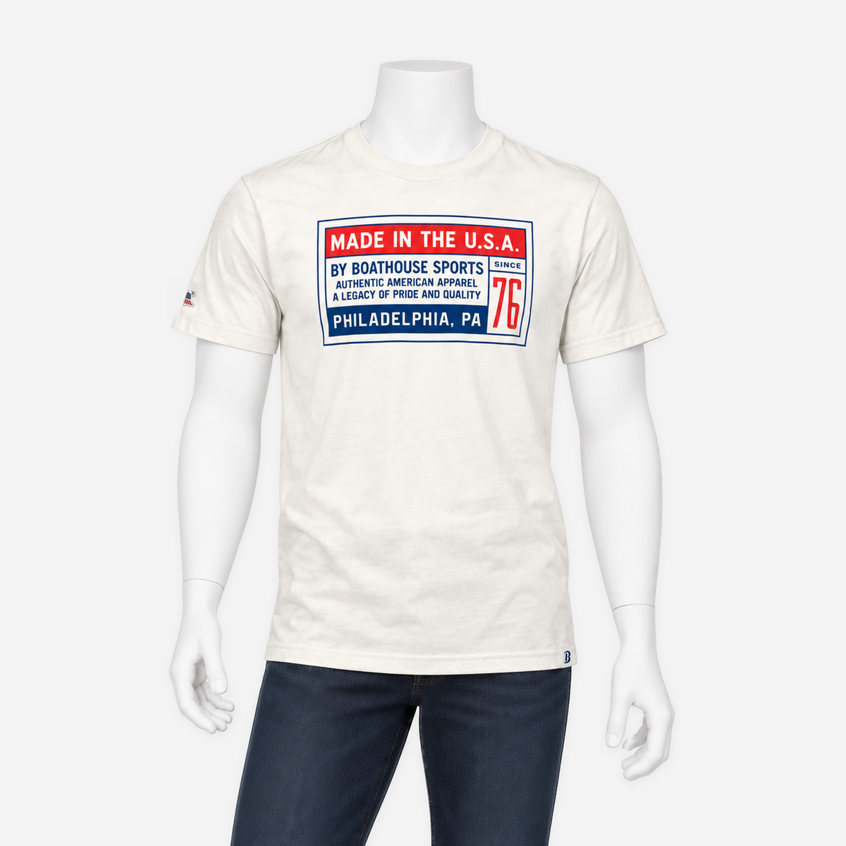 Boathouse USA Stamp Cotton T-Shirt in Off-White, shown on an NG mannequin