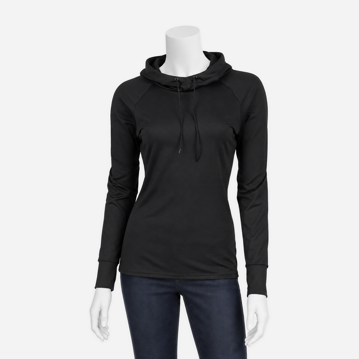 Boathouse Women's 215 Hooded Compression Top in Black, shown on an NG mannequin