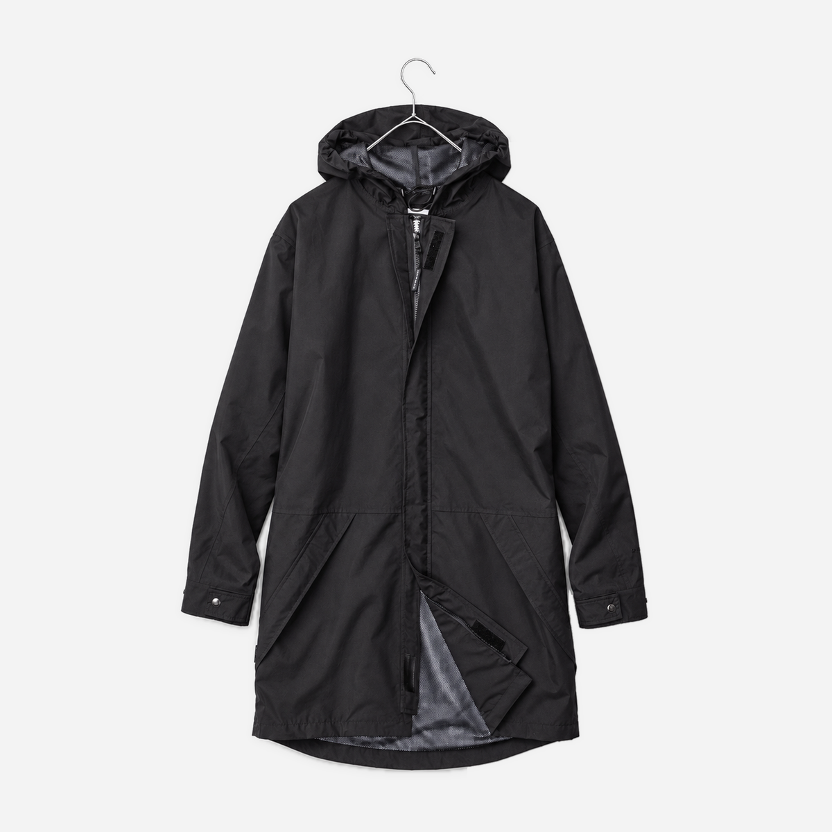 Boathouse Women's Waterproof Campus Parka 2.0 in Black, front view on a chrome hanger
