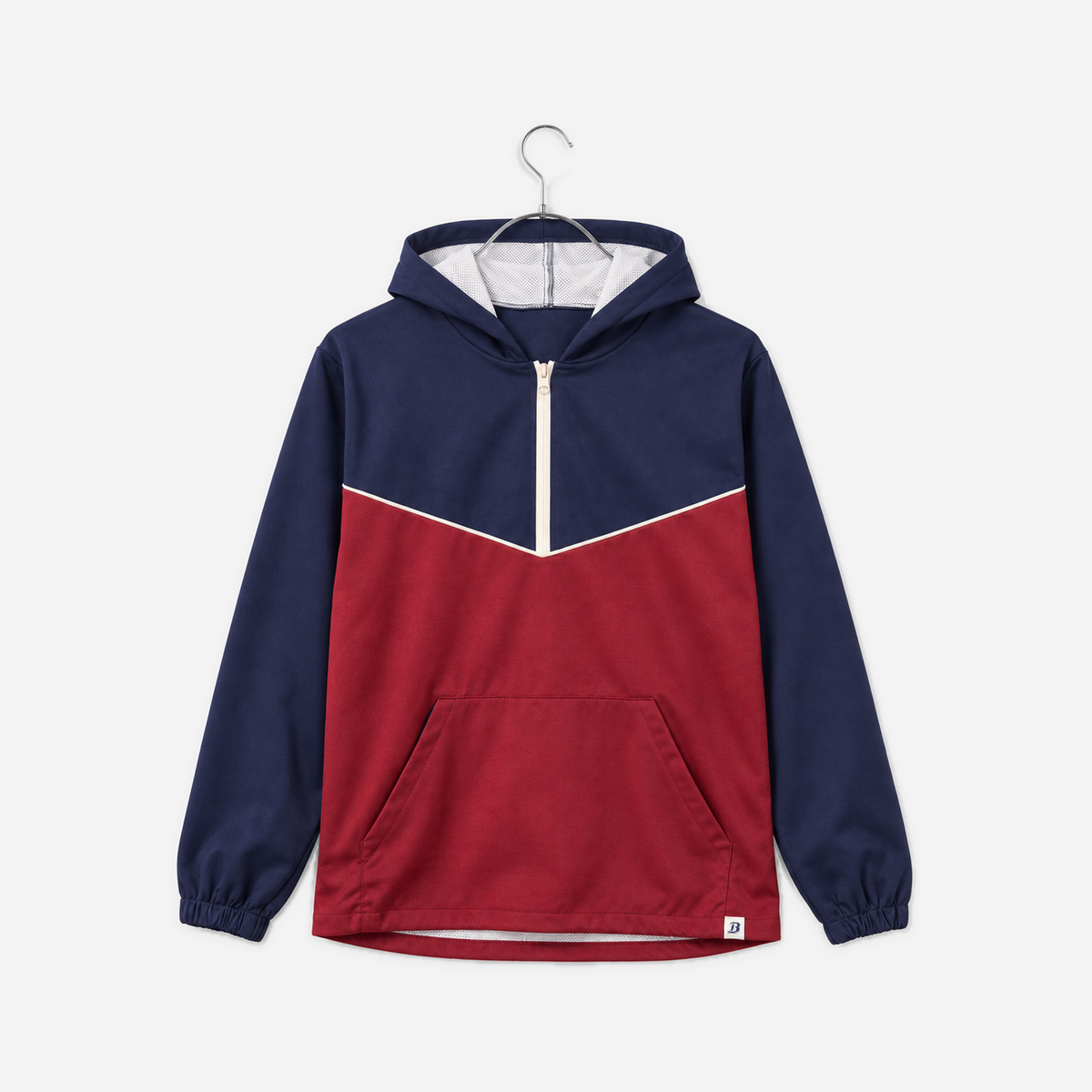 Boathouse Men's Alliance Pullover in Navy/Cardinal, front view on a chrome hanger