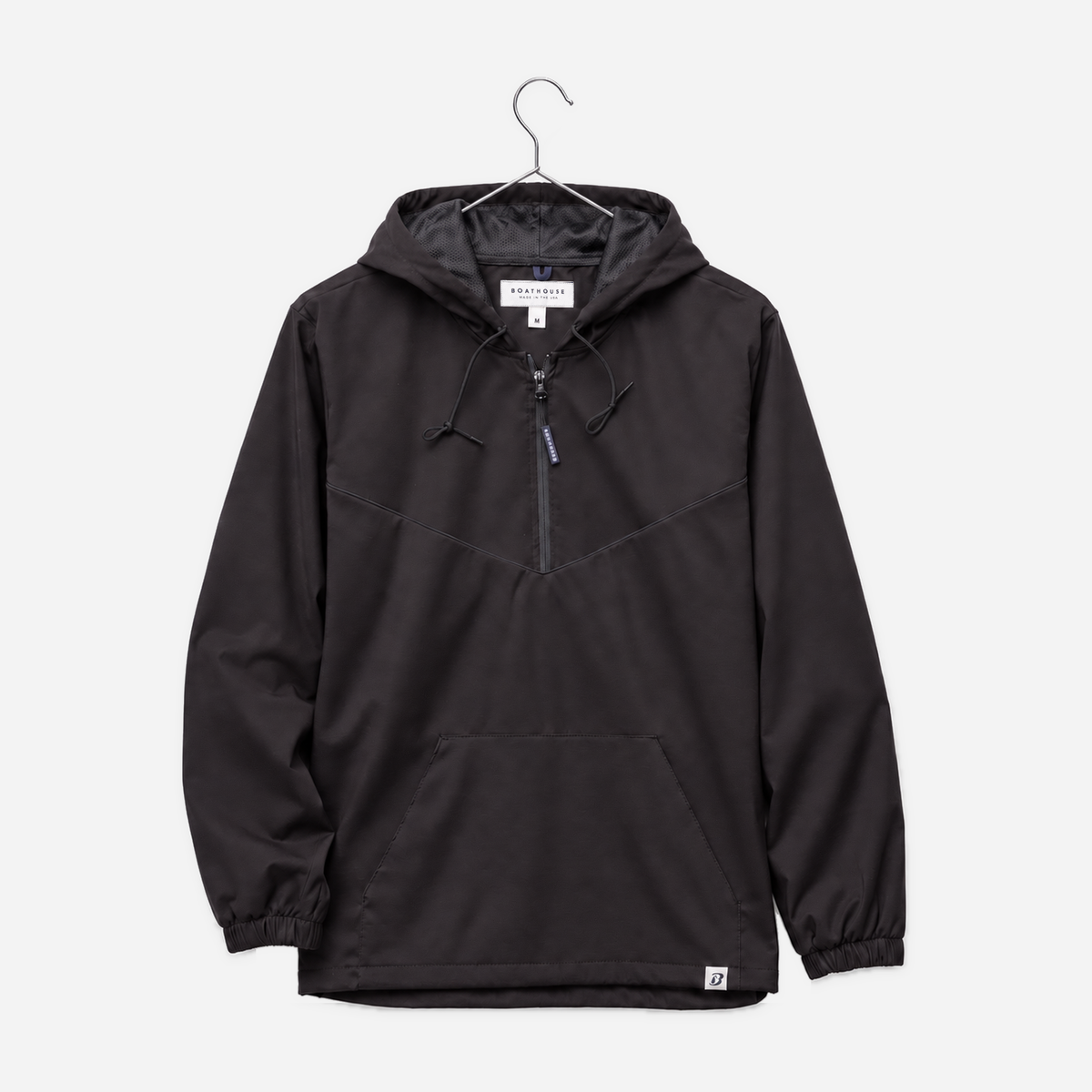 Boathouse Men's Alliance Pullover in Black, front view on a chrome hanger
