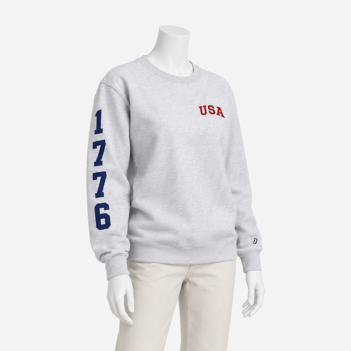 Boathouse USA 1776 Crew Sweatshirt in Grey, female mannequin in a three-quarter view