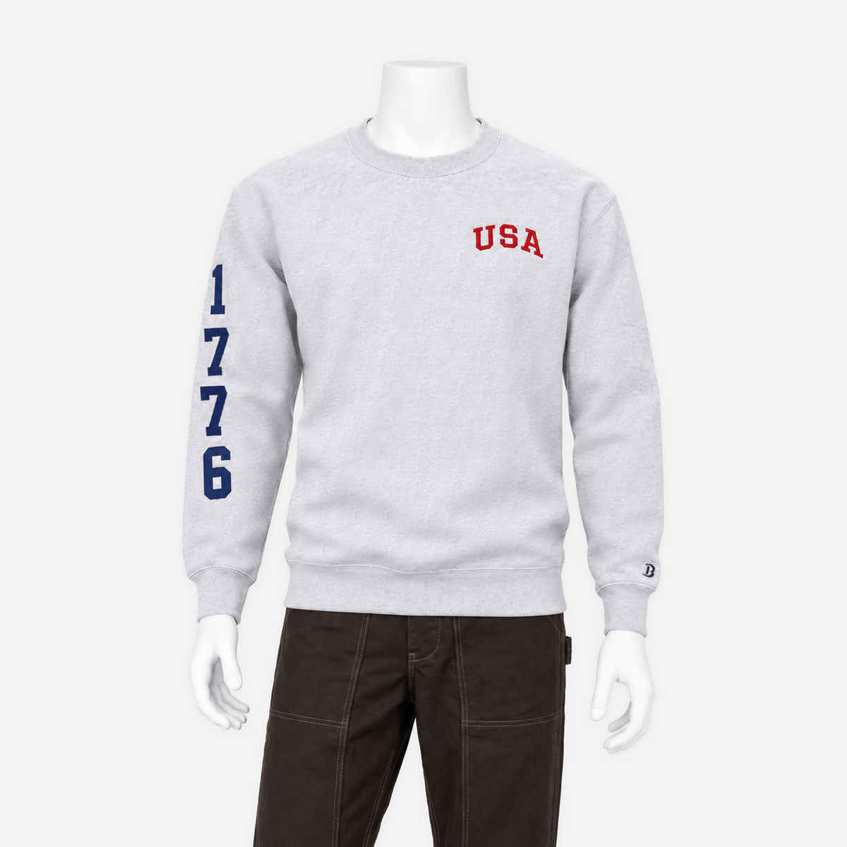 Boathouse USA 1776 Crew Sweatshirt in Grey, shown on an NG mannequin