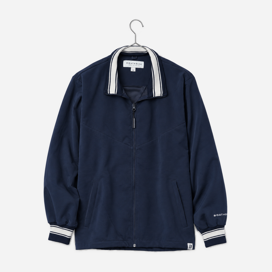 Boathouse Men's Classic Jacket in Navy, front view on a chrome hanger