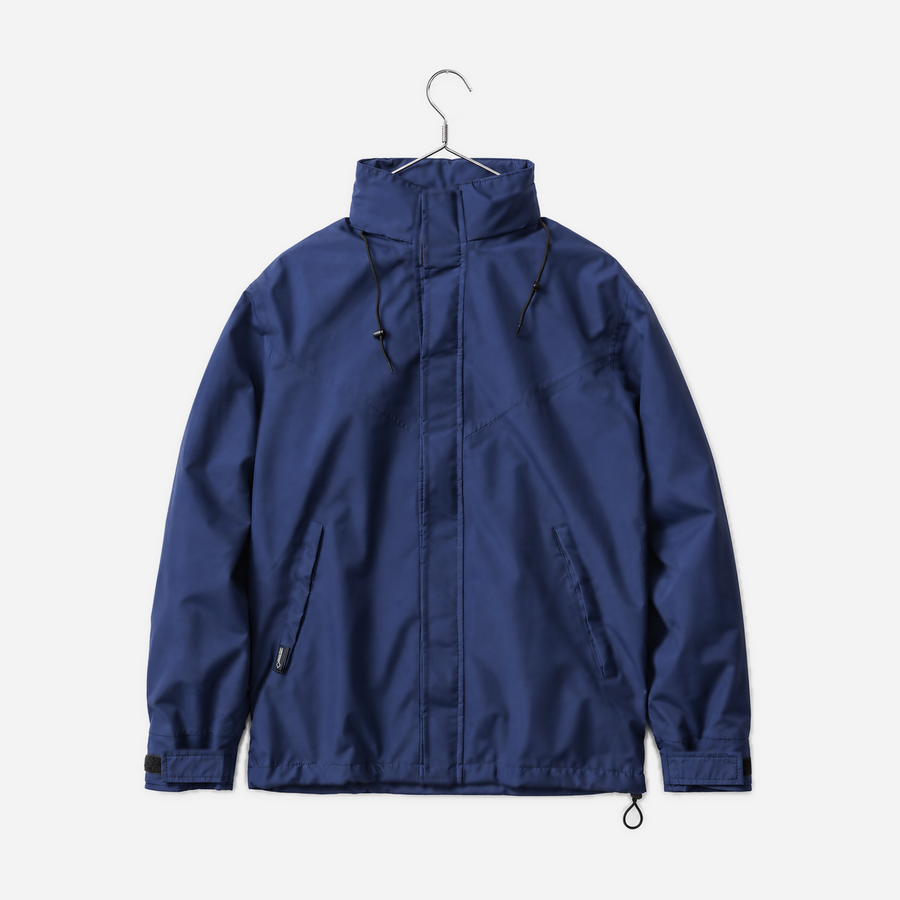 Boathouse Blitz Waterproof Jacket in Navy, front view on a chrome hanger