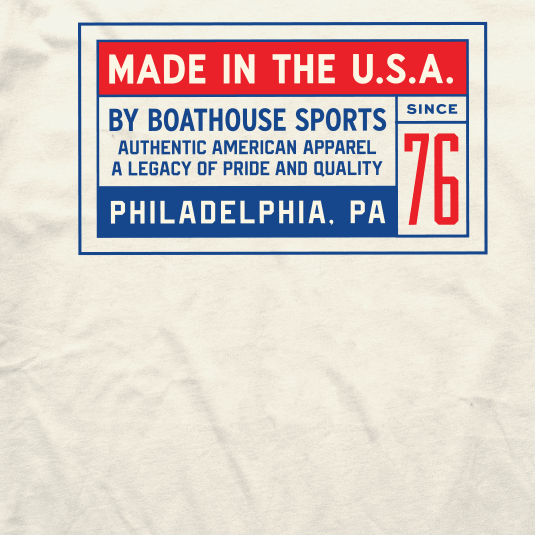 Boathouse USA Stamp Cotton T-Shirt in Off-White, boxed red-and-blue chest graphic