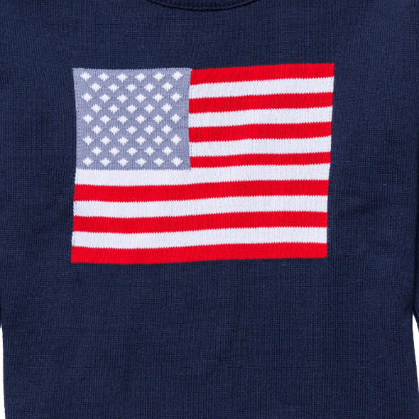 Boathouse Women's American Flag Knit Cropped Crew in Navy, knitted American flag