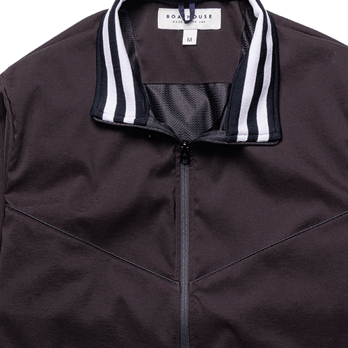Boathouse Women's Classic Jacket in Black, striped collar and front zipper
