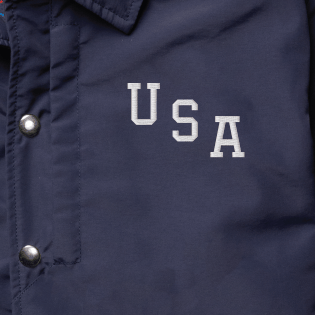 Boathouse USA Coaches Jacket in Navy, embroidered USA chest lettering and snaps