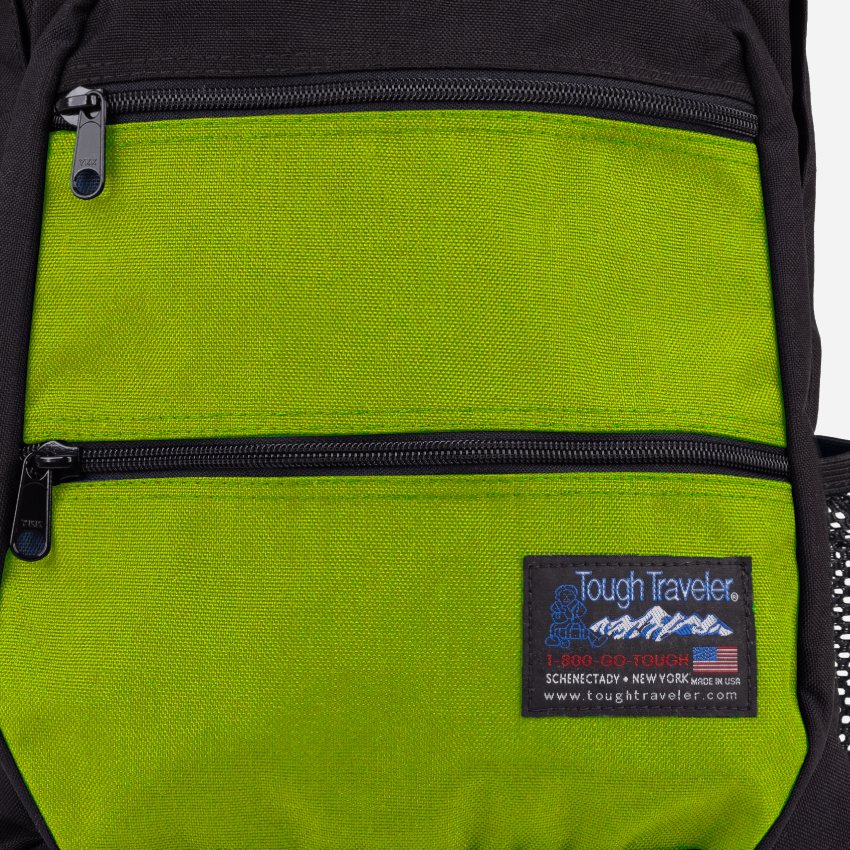CAYUGA Backpack, Yellow, front pocket zipper and fabric detail