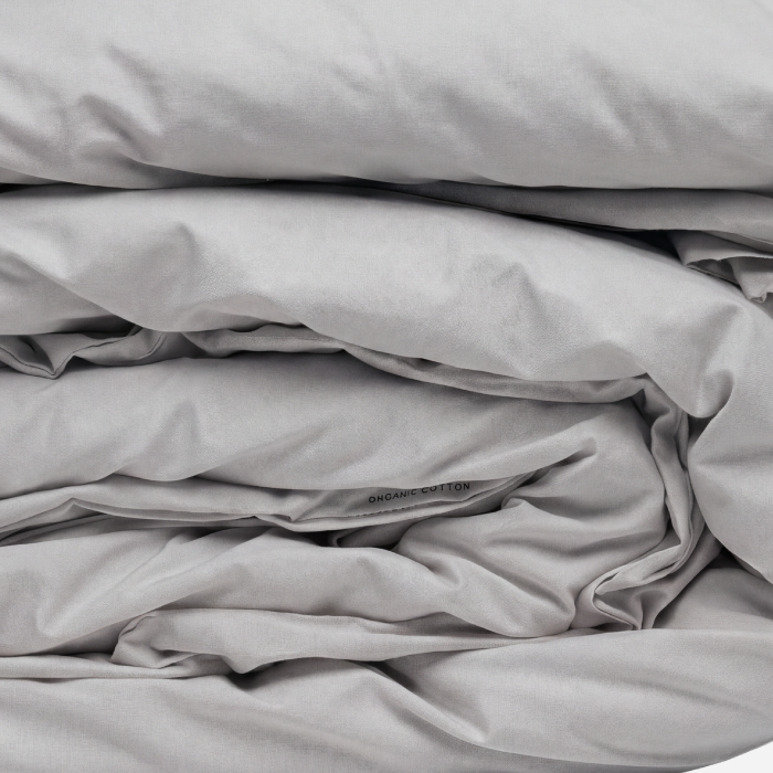 Cotton Duvet Cover Set, Steel Grey, fold, hem and fabric detail