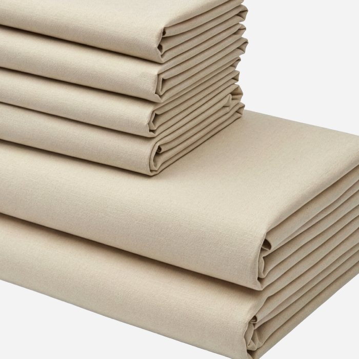 Cotton Percale Bed Sheet Set, Natural, fold, hem and fabric detail