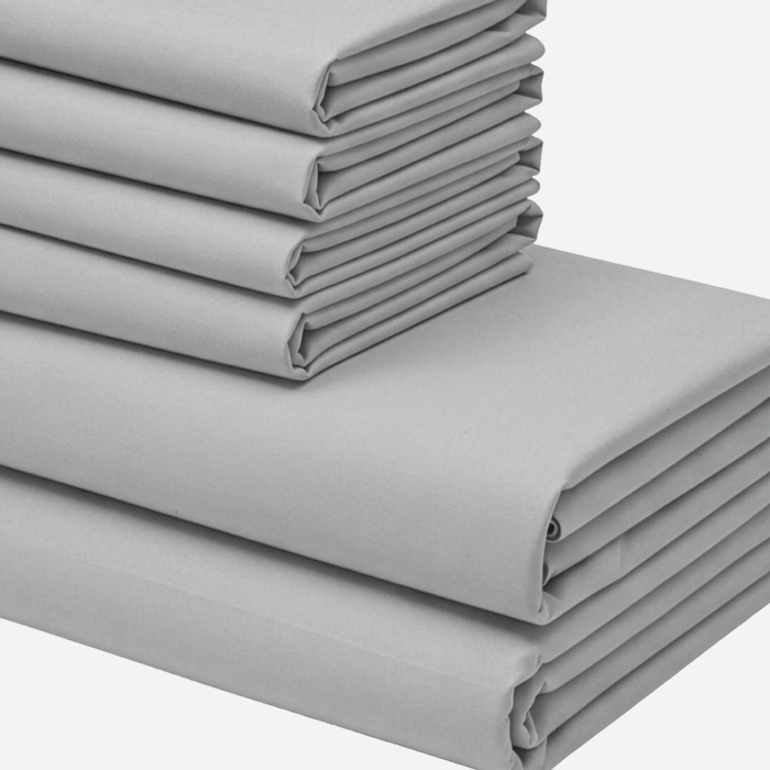 Cotton Percale Bed Sheet Set, Steel Grey, fold, hem and fabric detail