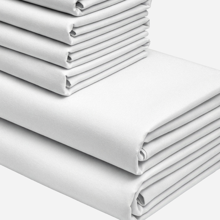 Cotton Percale Bed Sheet Set, White, fold, hem and fabric detail