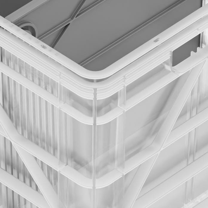 Full Size SidioCrate, CLEAR, outer wall, rim and corner detail