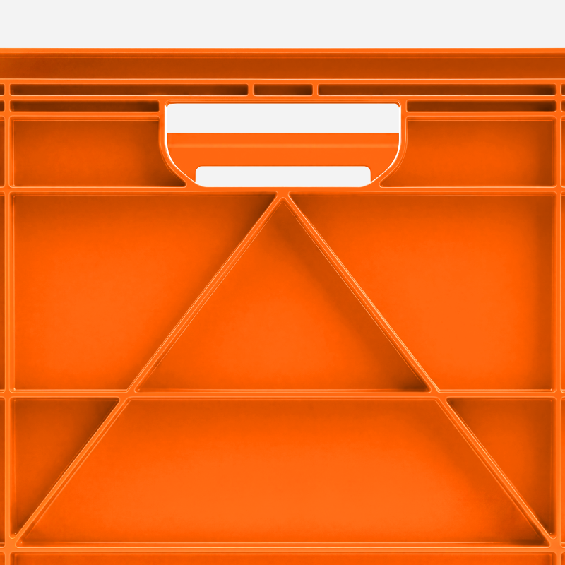 Full Size SidioCrate, ORANGE, molded handle and reinforcing rib detail