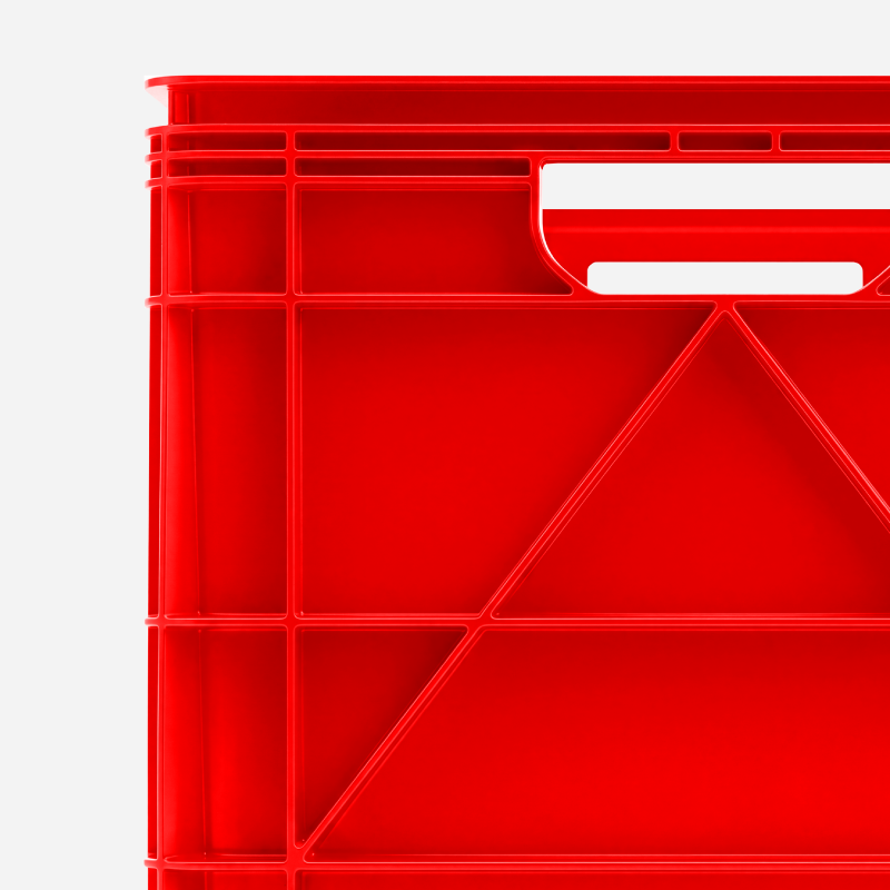 Full Size SidioCrate, Red, molded handle and reinforcing rib detail
