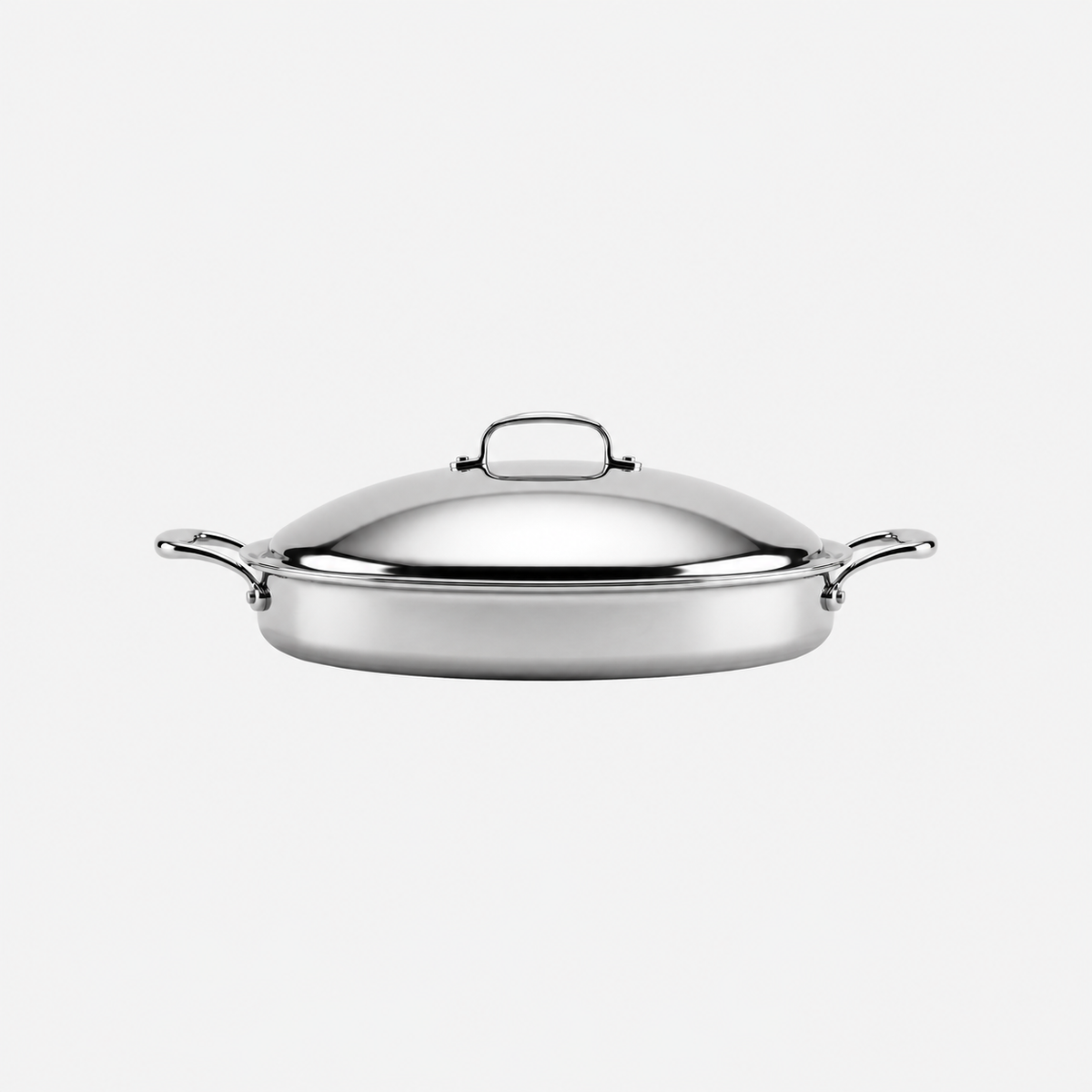 Heritage Steel Titanium Series 5 Quart Sauteuse, side view with lid