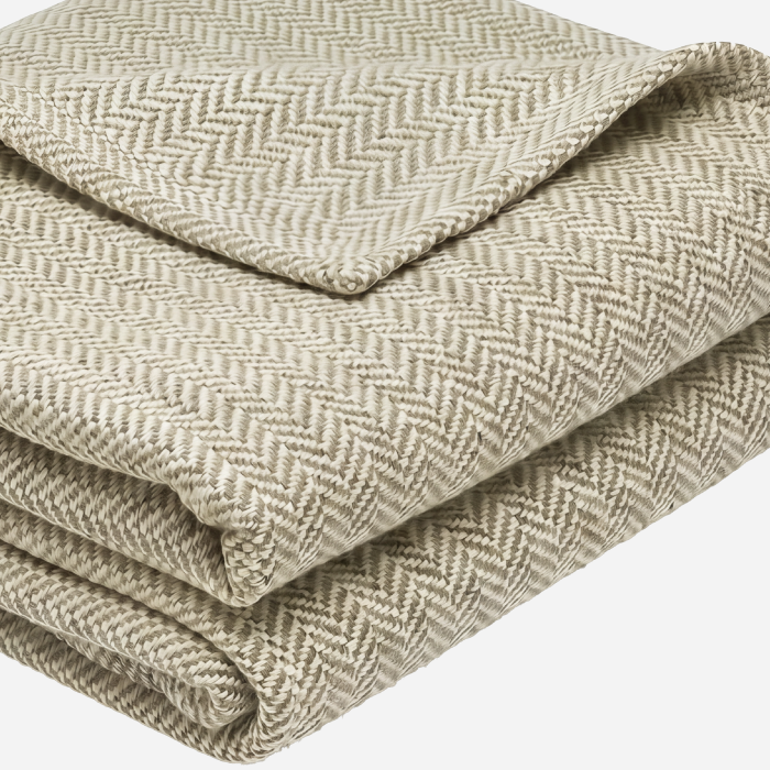 Herringbone Weave Cotton Blanket, Sea Foam Green, fold, hem and fabric detail