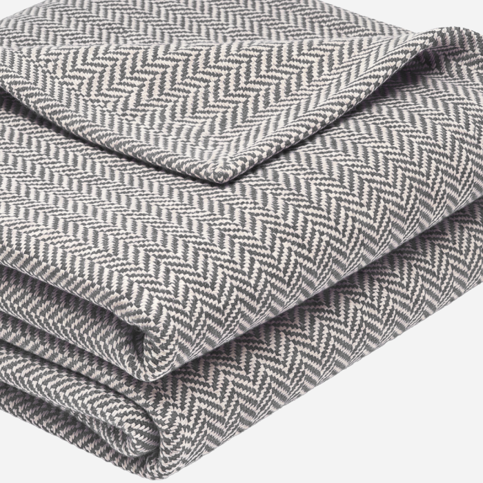 Herringbone Weave Cotton Blanket, Ultimate Grey, fold, hem and fabric detail