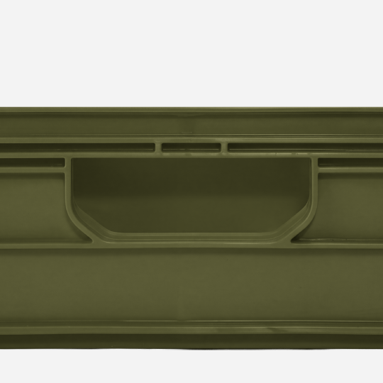 Quarter Size SidioCrate, GREEN, molded handle and reinforcing rib detail