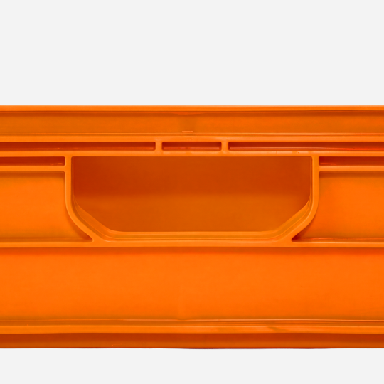 Quarter Size SidioCrate, ORANGE, molded handle and reinforcing rib detail