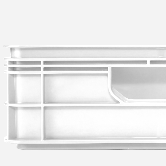 Quarter Size SidioCrate, WHITE, molded handle and reinforcing rib detail