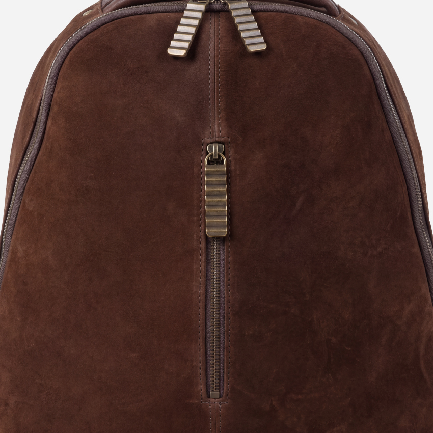 Seven Hills Armstrong Backpack, Heritage Chocolate Nubuck, leather stitching, handle or zipper detail