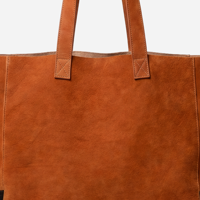 Seven Hills Massie Tote, Heritage Chestnut Nubuck, leather stitching, handle or zipper detail