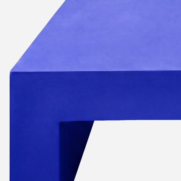 The Vignelli Table, Blue, top edge and leg junction detail