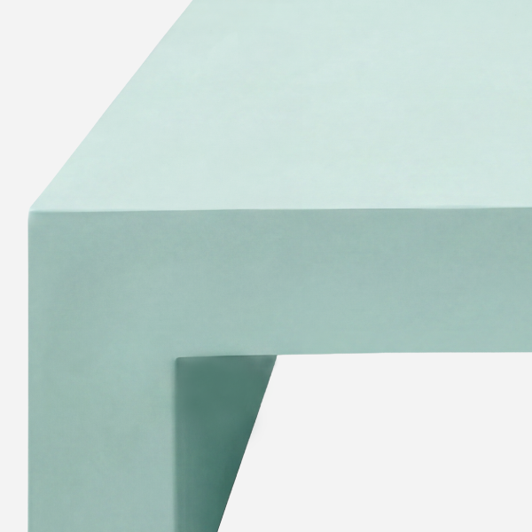 The Vignelli Table, Celadon, top edge and leg junction detail