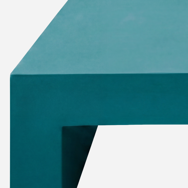 The Vignelli Table, Turquoise, top edge and leg junction detail