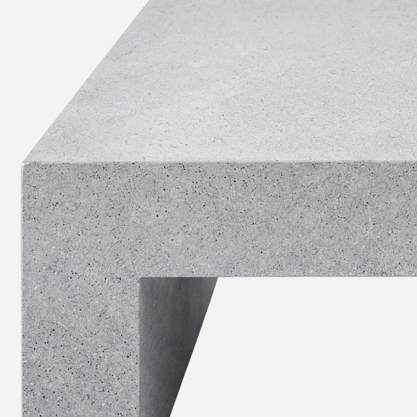 The Vignelli Table, White Granite, top edge and leg junction detail