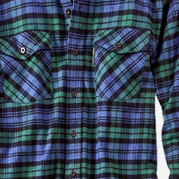 Vermont Flannel Men's Classic Flannel Shirt, Black Watch, fabric and construction detail