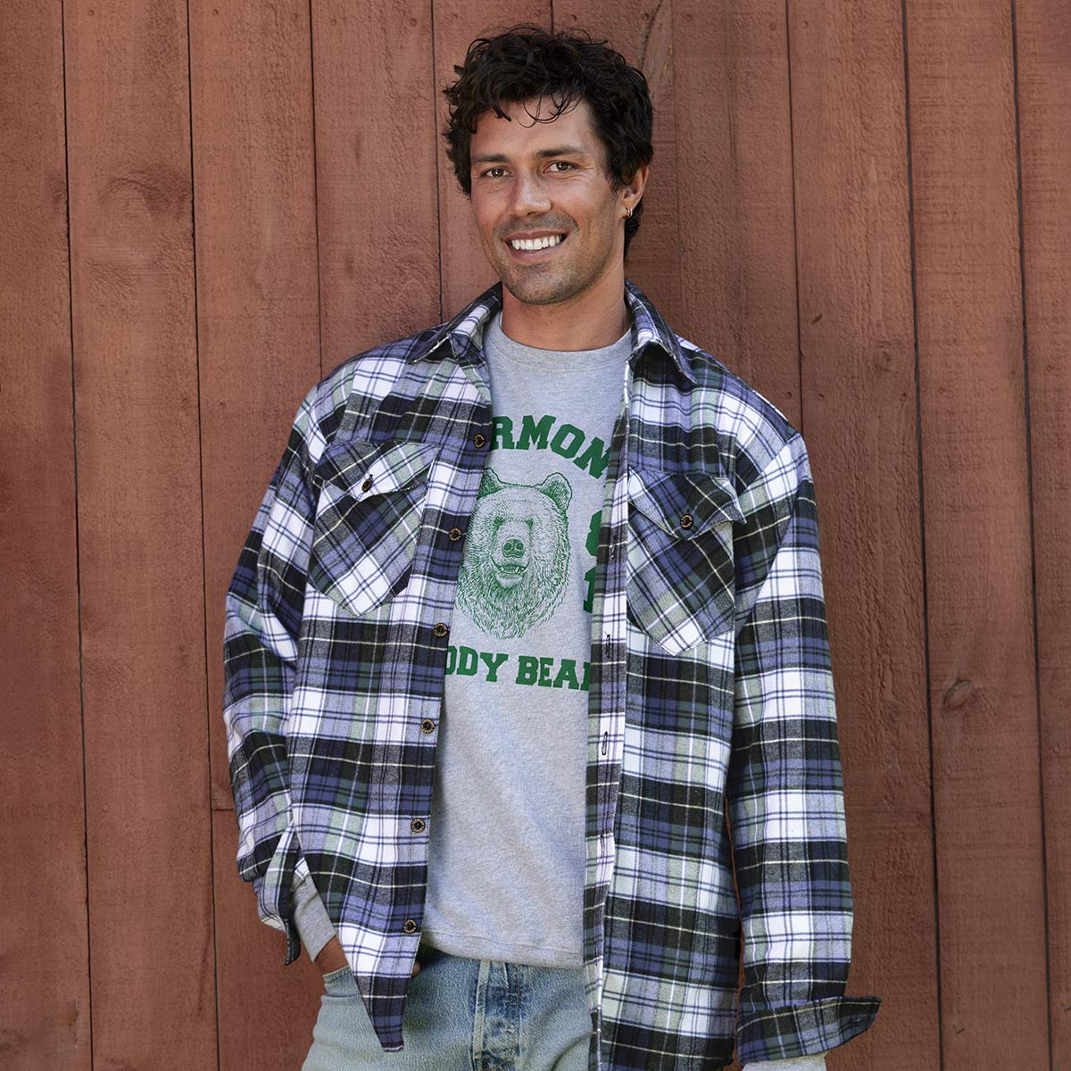 Vermont Flannel Men's Classic Flannel Shirt, Campbell, second worn view