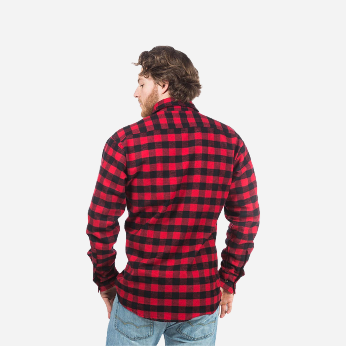 Vermont Flannel Men's Classic Flannel Shirt, Red Buffalo, back view